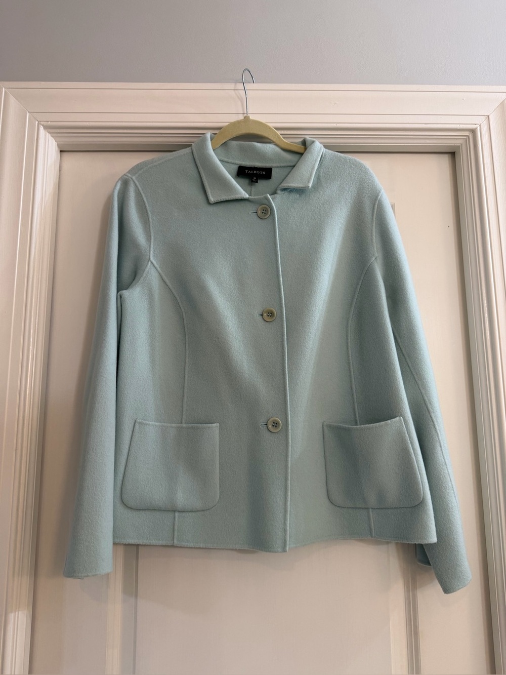 Talbots double faced wool
Light aqua Blue Button Front Jacket